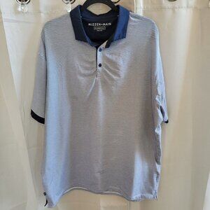 MIzzen Main Mens Polo Shirt Size 2XL Blue White Stripe Golf Stretch Active 16310